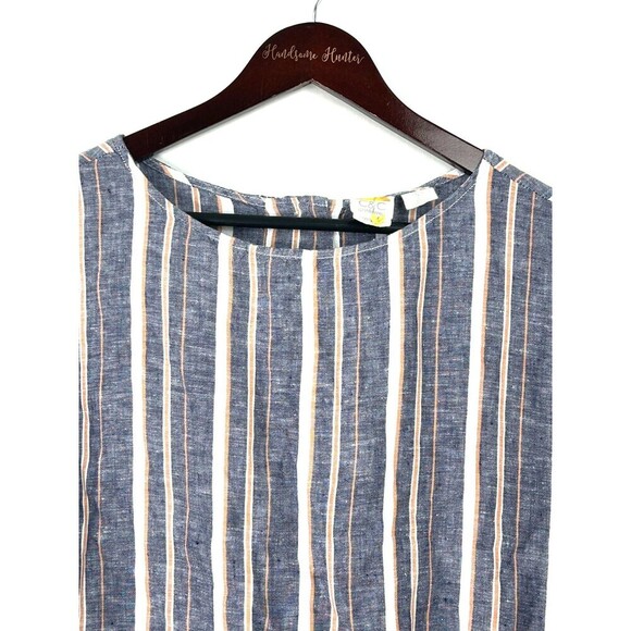 C&C California Womens Linen Shirt L Blue Monarch Striped Back Button Up Top T3 - Picture 8 of 12
